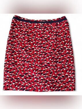 Boden women’s red+ navy blue + white floral print skirt- Sz. 10P